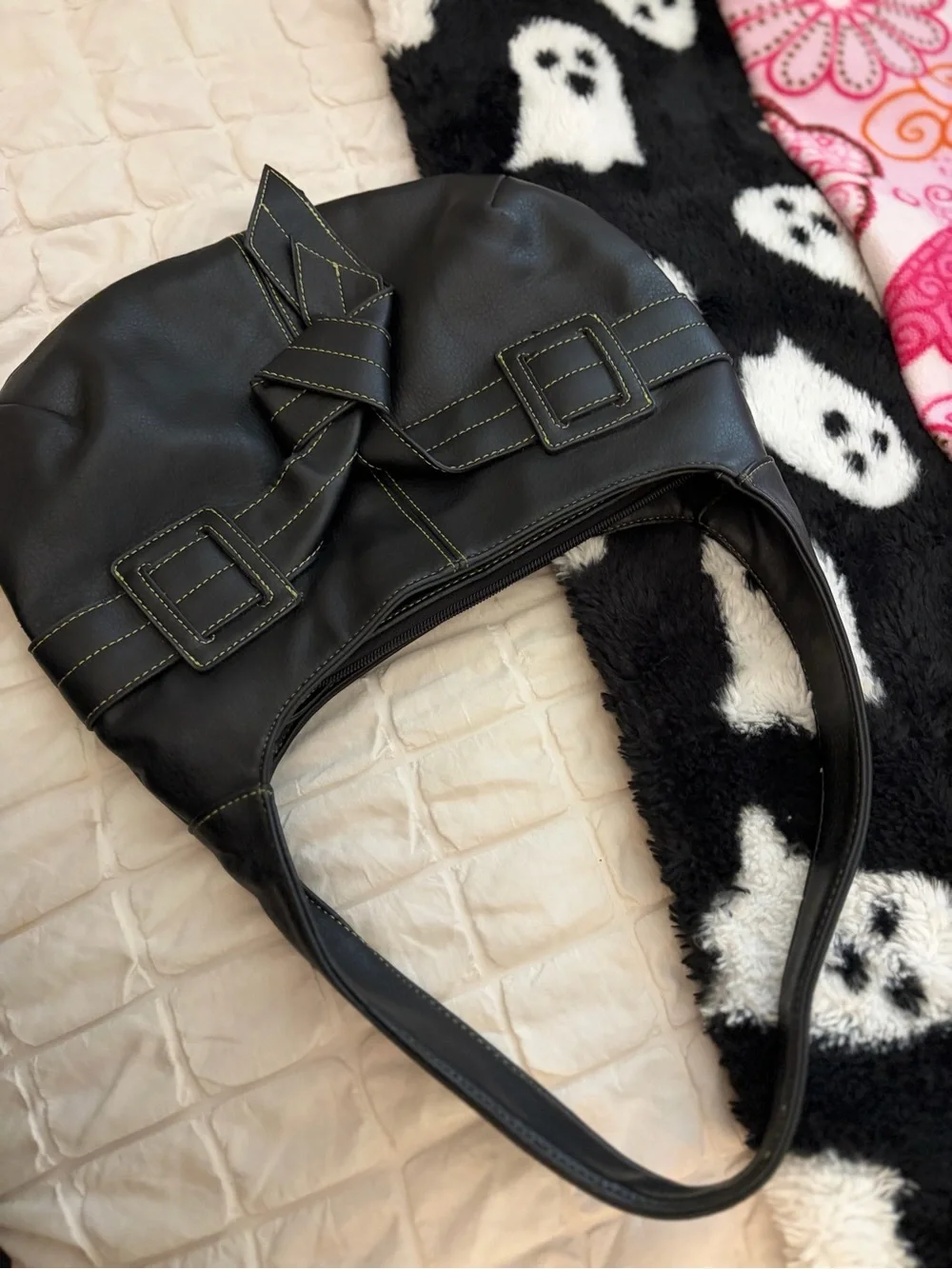 Y2K Vintage Black Buckle Tie Knot Hobo Shoulder Bag - Unbranded